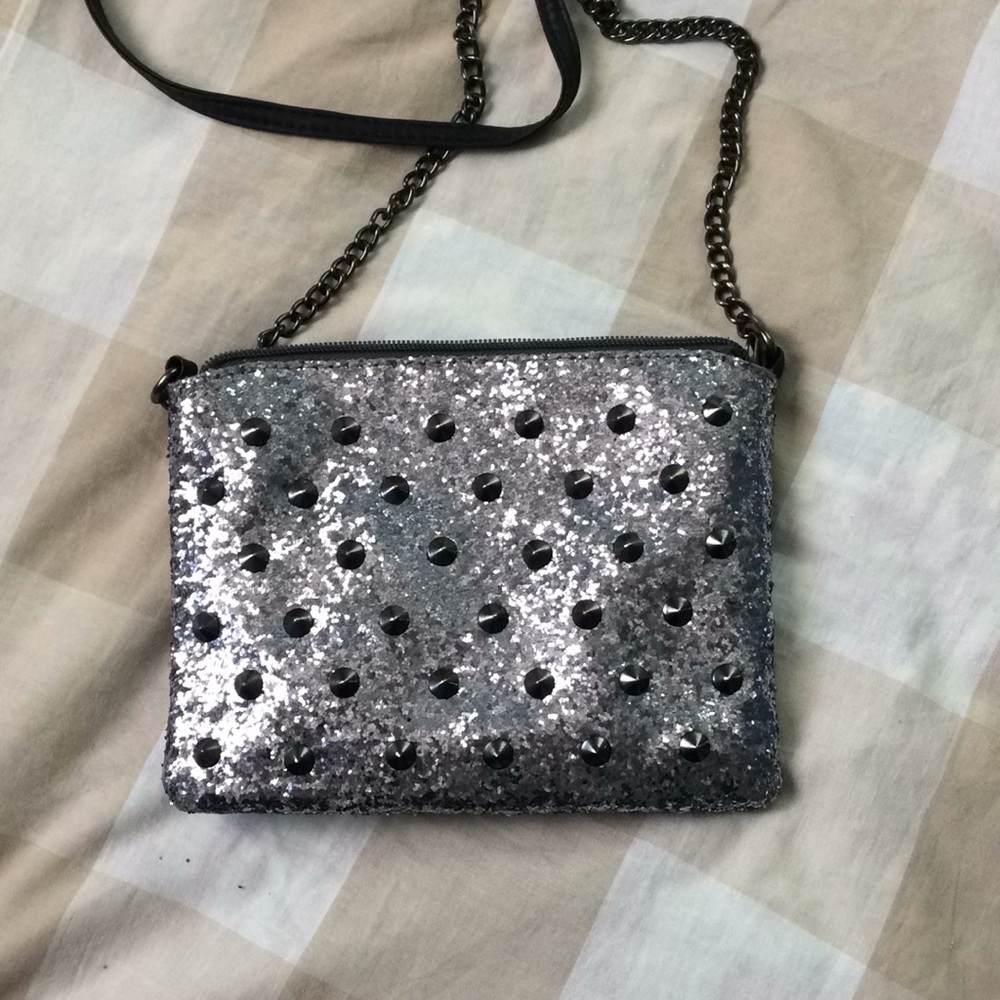 Silver glitter and studded crossbody